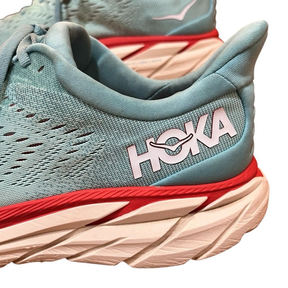 Hoka One One Sneakers Clifton 8 Light Blue Red Ning Shoes Performance Athletic - Picture 2 of 15
